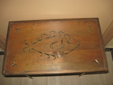 Ancien Table Basse Revisite, Plateau Image Poisson - Piece Unique