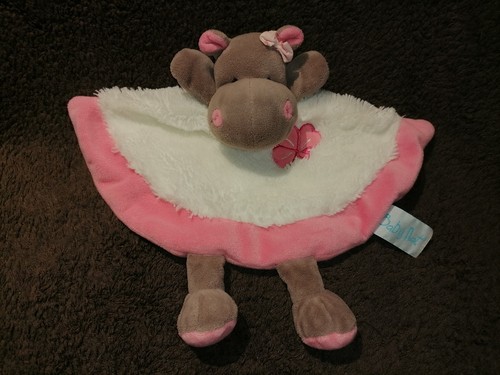 Doudou plat hippopotame blanc
