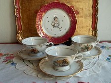 3 tasses à café décor Corse et une assiette Joséphine en porcelaine de luxe