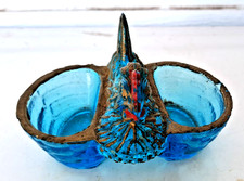 ANCIENNE SALIERE POIVRIERE EN VERRE   BLEU    POULE