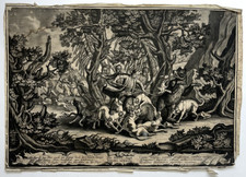 Chasse Ours GRAVURE Georg Paul Ruger KOCH Chiens XVIII°