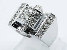 Bague tank en or blanc 18K, 750 ornée de  diamants ronds T:50 poids 9.15 gr 1 ct