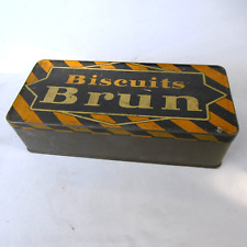 ancienne boite biscuits brun en tole lithographiee