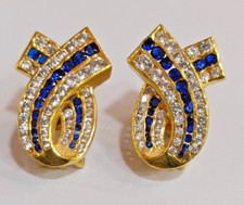 3Ct Simulé Bleu Saphir Diamant Omega Arrière Boucles 14k or Jaune Plaqué