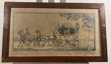 Aquarelle représentant une calèche Période Art Déco Signée dédicacée et datée 25