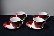 Service à café (expresso) en porcelaine, 4 tasses et soucoupes, décor roses 