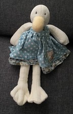 3635?31cm Doudou Peluche Moulin Roty Canard Oie Jeanne Robe Bleu Grande Famille