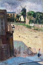 Alphie Iker (XXe), Moulin à Montmartre, Paris, Huile sur toile