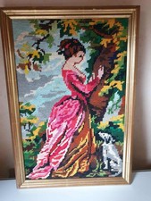 tableau canevas années 60/70 femme victorienne et son chien