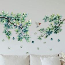 Autocollant mural amovible à motif de feuilles vertes pour toilettes et jardin