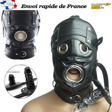 Masque Cagoule En Cuir Fétiche Avec Pénis Plug En Silicone Privation Sensorielle
