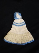 Antique Handmade Bébé Chapeau Bleu Rayures Pom-Pom Vintage Enfants Vêtements