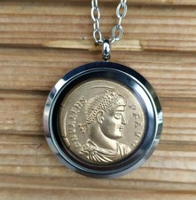 Pendentif Pièce Romaine Plaqué Or Fin avec Chaîne Très Belle Finition Fait Main