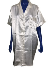Anni Rolfi Satin Soie Chemise Nuit Manche Courte Boutonnée Poche Pyjama Eté Femm