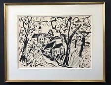 Roland DUBUC "L'église au coeur du village" encre sur papier signée
