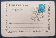 CARTE PREMIER JOUR JOURNÉE NATIONALE DU TIMBRE 1943 MONTPELLIER MERCURE N° 549