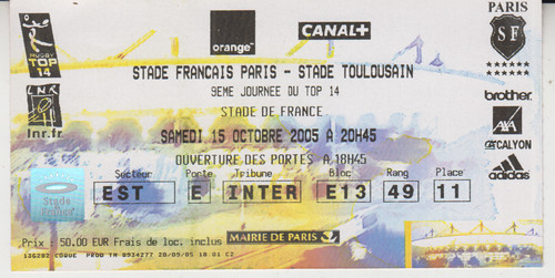 Billet match rugby stade - billet, de
