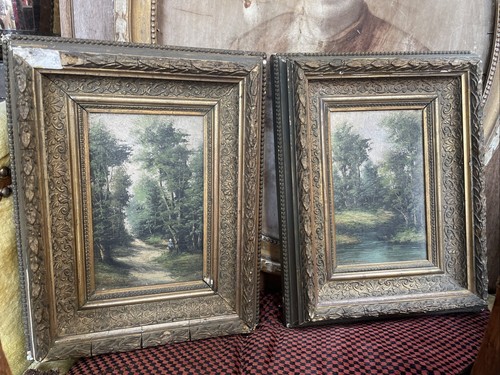 Paire tableaux anciens huile - paire,