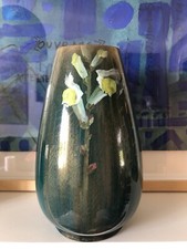 Clément Massier, Vase Obus, Vert Mordoré Décor Floral, Golfe Juan