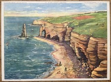 ?️ Ancienne affiche scolaire Rossignol, 1950 - 35 Falaises Etretat, 36 Côtes