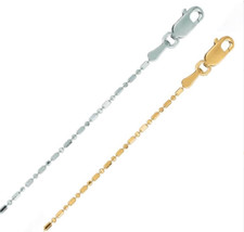 Collier En Chaîne À Perles En Barres En Or 14K Solide Réel Découpe Diamant 1,5Mm