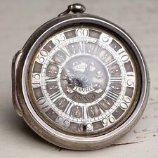 1710s Champleve Dial Repousse Pair Case Silver Verge Fusee Antique Pocket Watch