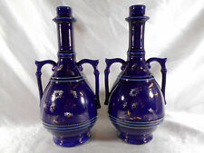 TRÈS BELLE PAIRE DE BOUTEILLE HUILIER / VINAIGRIER BLEU FOUR EN FAÏENCE 