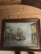 tableau ancien huile sur toile  FLORENCE   decor  Marine