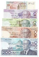 Billets-MAROC-MOROCCO10-20-50-100-200-DIRHAMS-1987-P63b-P64c-P65b-P66d-1996-P67a