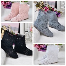 Bottes courtes femme maille bohème été découpe plate tricot crochet mollet