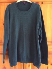 PULL HOMME COL ROND BOUTEILLE VERT SARCELLE CÂBLE MAILLE FINE COTON POITRINE 40" XL