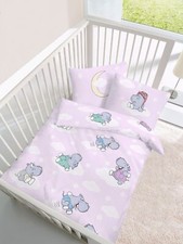 Housse De Couette Réversible Bébé Hippopotame 100x135 + 40x60 Cm