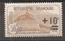 167 (1922) Orphelins de la Guerre Lion Belfort +10c sur 50c + 50c N* (cote 27e)