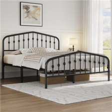 Cadre de Lit en Métal avec Tête de Lit Déco Effet Couronne Rangement Sous le Lit