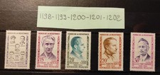 série  timbres france neufs année 1959  n°  1198 1199 1200 1201 1202 résistants