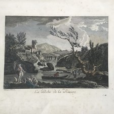 Gravure Aquatinte d’ap. Claude Joseph Vernet (1714-1789) La Pêche de la Rivière