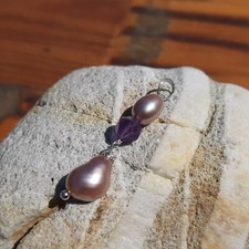 pendentif en perles de culture pierre précieuse améthyste plaqué or blanc