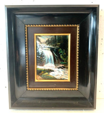 Emaux de Limoges dans un cadre en ébène " Chute d'eau en montagne " XX siècle