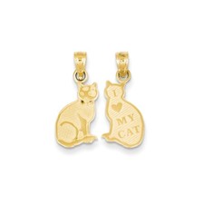 Pendentif Charm Chat Avec Mon Chat En Reverse En Or Jaune Poli Texturé 14K