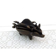 Vintage Nest of Bronze Pig Ashtrays SIB, Retro Novelty Metal Smoking Accessory