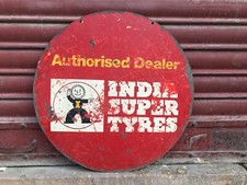 Panneau En Fer Émaillé RARE Double Face Rond Des Pneus Super VINTAGE OLD INDIA