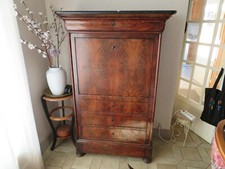 Secrétaire meuble Louis Philippe acajou flamme 4 tiroir + secret ancien marbre