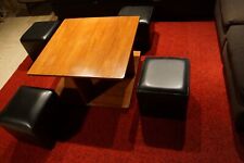 Coffee table basse bois VINTAGE teck avec 4 tabourets Gigognes par R.H. HANNAM 