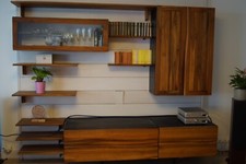 Meuble de salon SELTZ L : 270cm, H : 222cm, P : 65cm, en Noyer américain brut