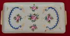 PLAT à CAKE, Gâteaux, Bûche, Porcelaine Décor Floral Coquille Peint main 33x15.5