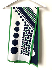 Foulard Vintage 2 motifs couleurs renversé Vert Bleu Marine Blanc 27,3 x 116cm