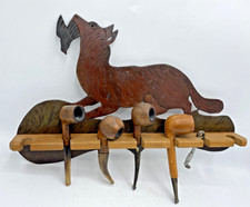 Antique french pipe rack holder early 1900's painted metal and wood