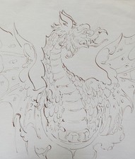 dessin ancien XIX XVIII dragon
