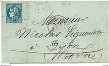 YT N° 46B Bordeaux 20c BLEU - BORD DE FEUILLE sur LAC de Lyon à Dijon 1871