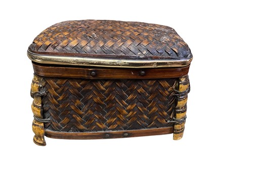 Ancien coffre bois osier - bois,